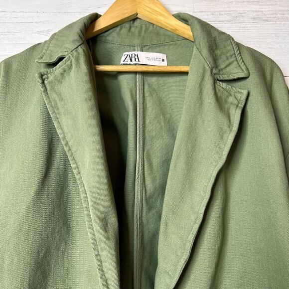 Zara Shacket Womens Size Medium Sage Green Denim Wide Arm Sleeve 100% Cotton - Picture 9 of 15